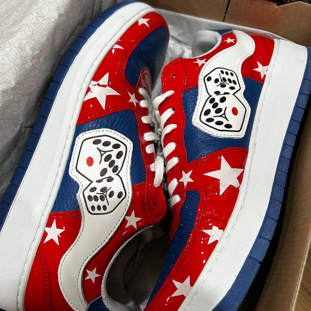 "High Rollers 777" Size 9* Sneakers By @lilhousephone Red/Wht/Blu color way.